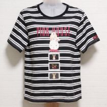 黒×白うさぎプリントボーダーTシャツ