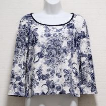 白×紺系デッサン調薔薇ブーケptカットソー【4(11号)】