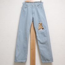 ブリーチ勿忘草くま刺繍デニムパンツ【M】