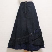 紺花モチーフ付きフリル使いデニムスカート【3(M)】