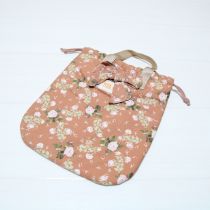 ベージュ小薔薇柄リボン付き巾着バッグ