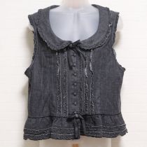 黒系ロゴ刺繍ピコフリルデニムベスト【4(L)】