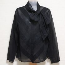黒デザインタックブラウスネックリボン付き【4(11号)】