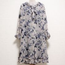 ブルー系薔薇柄シフォンワンピース【9号】
