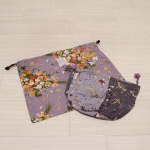 パープルブーケ花柄巾着セット