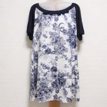 紺系デッサン調薔薇ブーケptカットソーチュニック【4(11号)】
