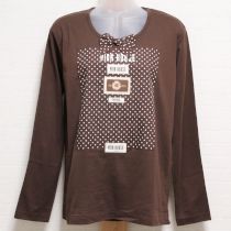 こげ茶水玉ゼッケンリボン長Tシャツ【M】