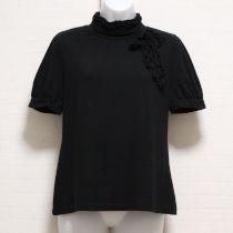 黒リボンコサージュ付きハイネックカットソー【L】