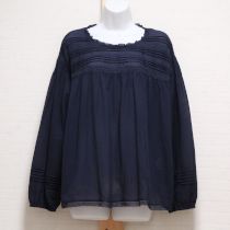 紺レース使いコットンシフォンブラウス