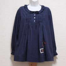 紺パッチ&刺繍スモックブラウス