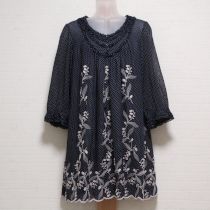紺鈴蘭刺繍シフォンチュニックブラウス【11号】