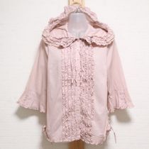 ピンクピコフリルローンフード付きブラウス