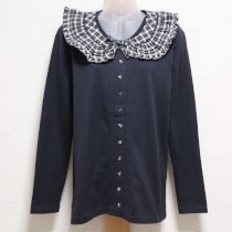 紺オリチェ使いカットソーカーディガン