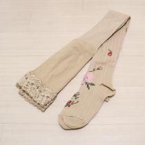 ベージュ薔薇と苺柄タイツ