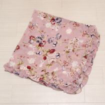 ピンク蔦薔薇フリル使いシフォンストール