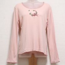 ピンク白つめ草リース刺繍Tシャツ【M】