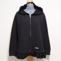 黒ローンフリルスウェットパーカー
