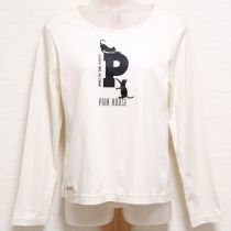オフ白ロゴ&猫プリント長Tシャツ【3(M)】