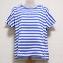 青×白ロゴプリントボーダーカットソー【4(L)】