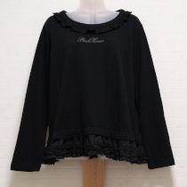 黒ローンフリル使いガーゼ裏毛カットソー