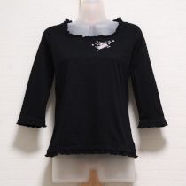 黒ライラック刺繍カットソー【M】