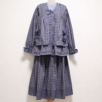 青系チェックブラウス&スカート3点セット