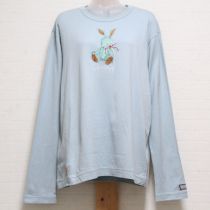 ブルーグレーギンガムうさぎ刺繍長Tシャツ【3(M)】