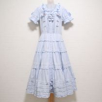 サックスロゴクロス刺繍ギンガムワンピース