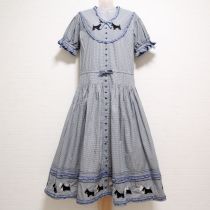 ブルー系ギンガムテリア刺繍ヨークワンピース