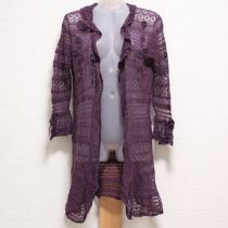 パープル花モチーフコットンリネンチュニックカーディガン【4(11号)】