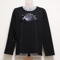 黒スパンコールリボンカメリアTシャツ【11号】