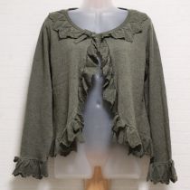 カーキ縁編みフリル針抜きカーディガン