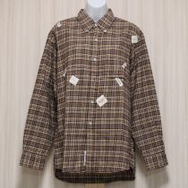 茶系チェックロゴパッチネルシャツ【M】