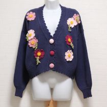 紺コスモスモチーフカーディガン