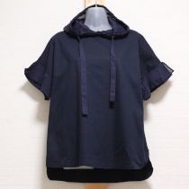 紺ピコフリルフーディカットソー