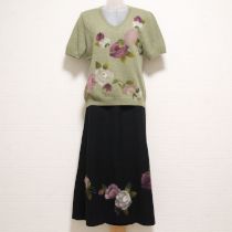 薄荷×黒薔薇刺繍セーター&スカート【M】