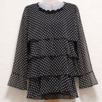 黒水玉シフォン段々フリルレイヤーブラウス