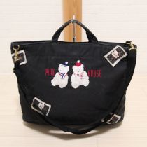 黒雪だるまくま刺繍2WAYバッグ