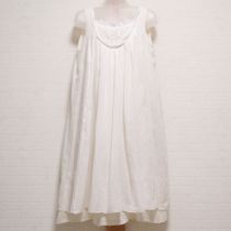 白×生成天日干しローン花刺繍レイヤー風ワンピース