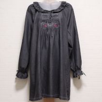 黒クロスステッチロゴ刺繍デニムチュニック