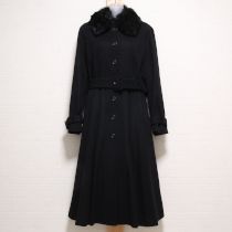 黒ファー襟付きカシミヤコート【S】