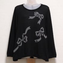 黒リボン編み込みセーター