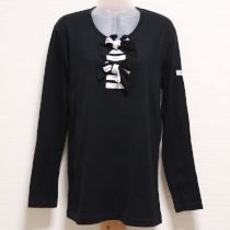 黒リボン&ロゴパッチ長Tシャツ【L】