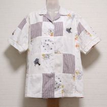 白勿忘草刺繍パッチワークブラウス