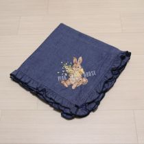 青ミミモザラビット刺繍ストール