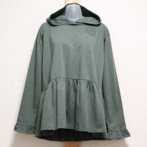 カーキカメリア刺繍入りフーディチュニック