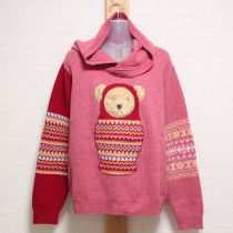 ピンクカルーシュカアップリケ刺繍ニットパーカー