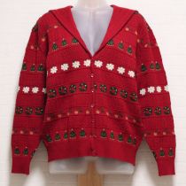 赤クリスマス編込みセーラーカーディガン