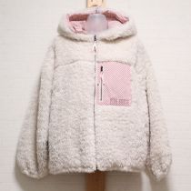 オフ白ボア×ギンガムリバーシブルフードブルゾン