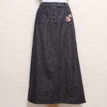 黒イングリッシュローズ刺繍デニムスカート【M】